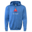 The Western Province 60/40 Pullover Hoodie by WRS Augusta is a cozy blue hoodie featuring a front pocket, specifically designed for rugby fans. It showcases the "W.P. RUGBY" text along with a striking red flower graphic at the center.