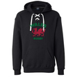 A black Nations of Rugby Wales Rugby Hockey Hoodie with the words "Wales Rugby" on it, by WRS Alpha Broder.