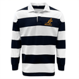 Classic Wallabies Hooped Classic Jersey, striped with EMB Mudoo logo and a collar for fan comfort.