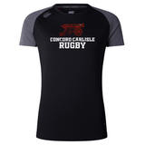 Black and grey Concord Carlisle Rugby Women's Elite Training Tee by WRS Canterbury with a red cannon graphic printed on the front.