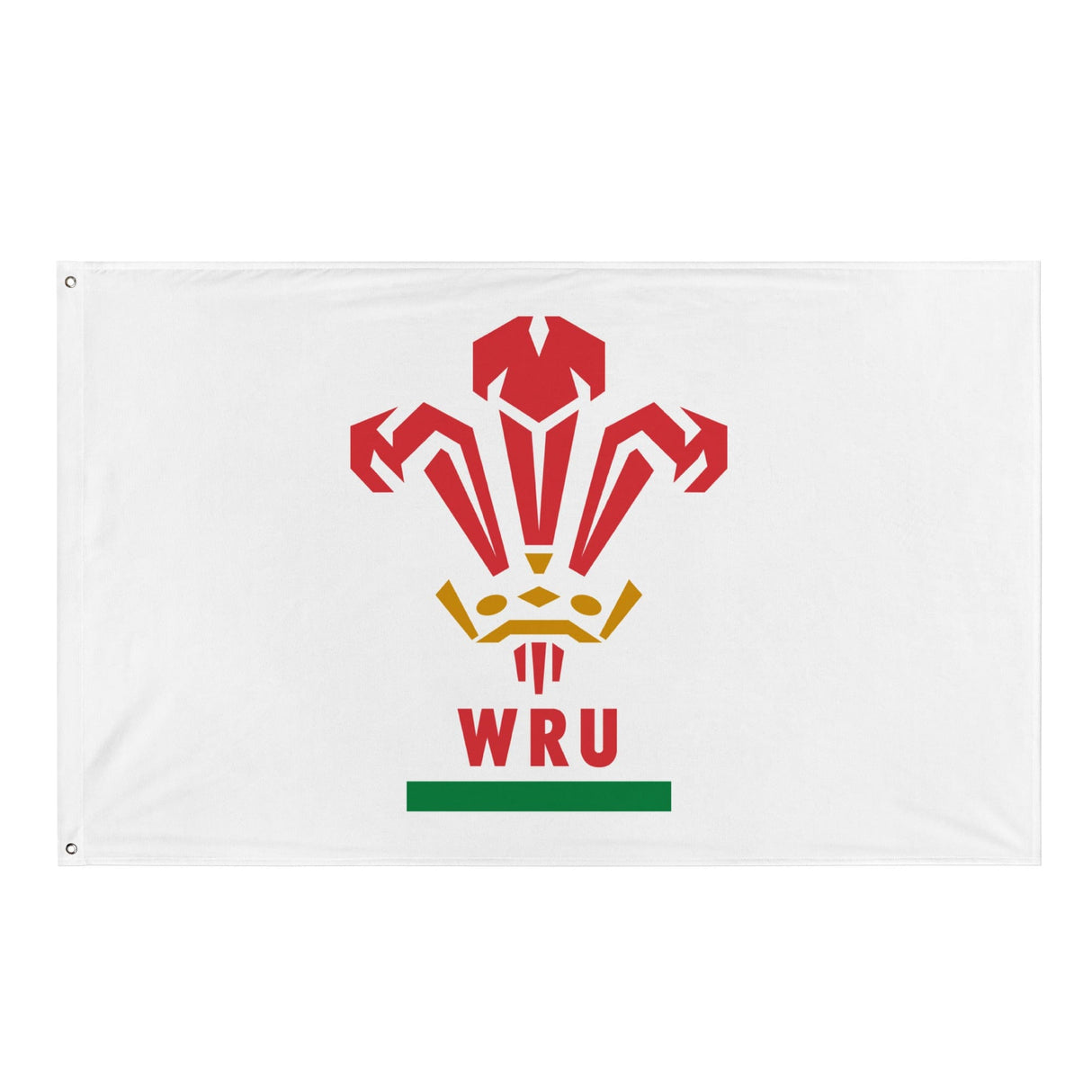 white flag with large, colorful WRU logo center front.