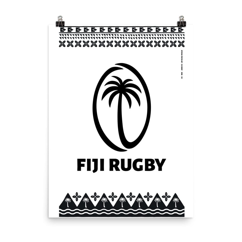 A rugby poster featuring the words Fiji Rugby. (Product Name: Fiji Rugby Tradition Poster, Brand Name: PF LIC)

Revised sentence: A Fiji Rugby Tradition Poster featuring the words Fiji Rugby, produced by PF LIC.