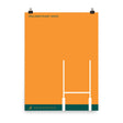 An orange poster featuring the words "Williams Rugby Club" with a nod to Australia's national team, the Wallabies, called the Wallabies Goal Post Poster by PF LIC.