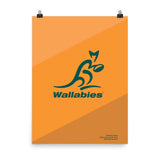 The PF LIC Wallabies Logo Poster on an orange background.