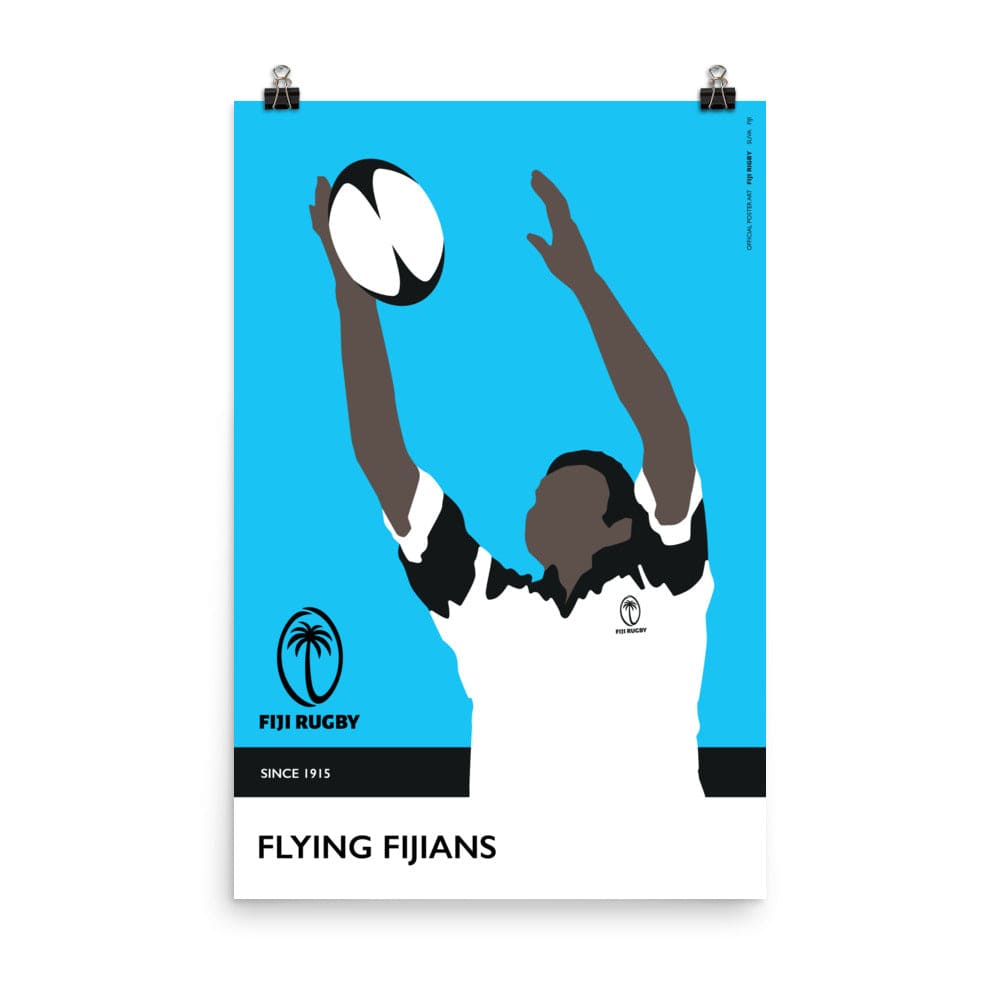 PF LIC's Fiji Rugby Catch Poster featuring Juanans in flight.