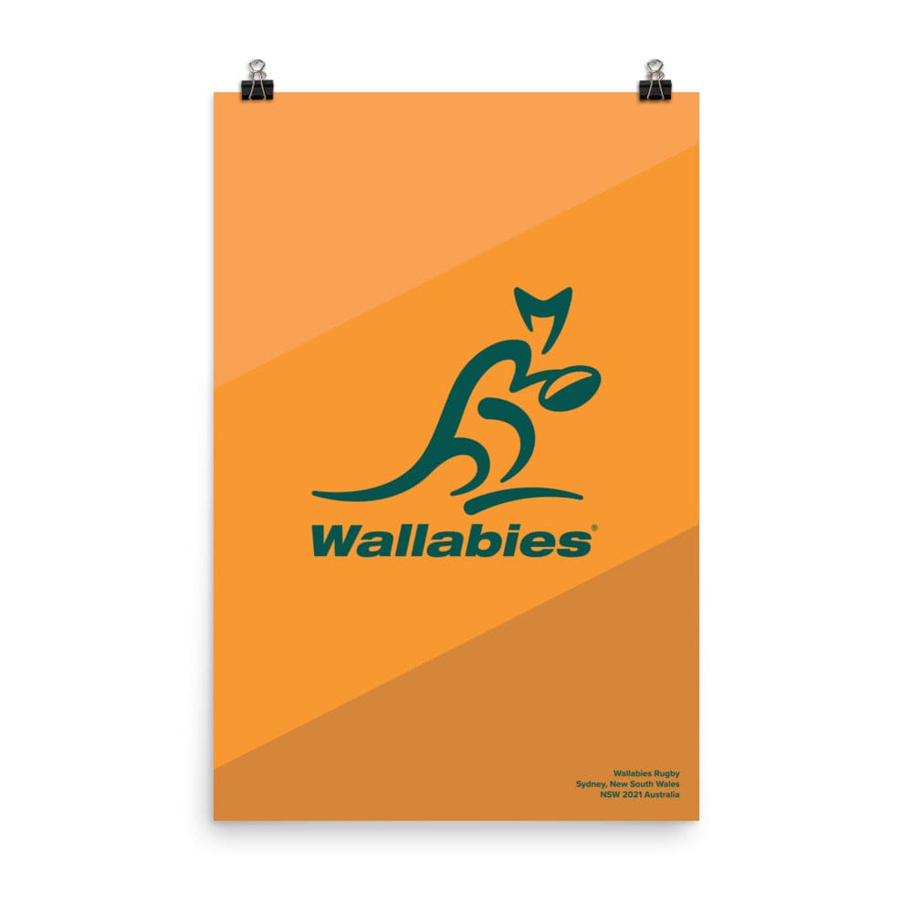 An orange Wallabies Logo Poster featuring the Australia Wallabies rugby team logo by PF LIC.