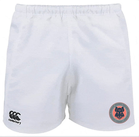 EMB Canterbury Armed Forces RFU Okinawa Advantage Rugby Shorts with logo on the left leg and circular emblem on the right leg.