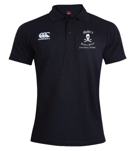 University of Mary Washington Mother's Public House Waimak Polo by EMB Canterbury with a collar, "Mother's Rugby Tourer" and a skull emblem on the right chest, and an embroidered EMB Canterbury logo on the left chest. Made from a cotton polyester blend for comfort and durability.