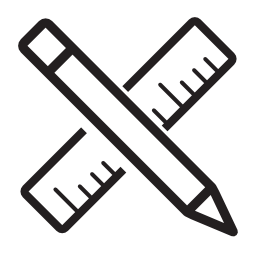 Icon featuring a pencil and ruler crossed at the center, representing design or measurement, offered by World Rugby Shop under Personalization Charge.