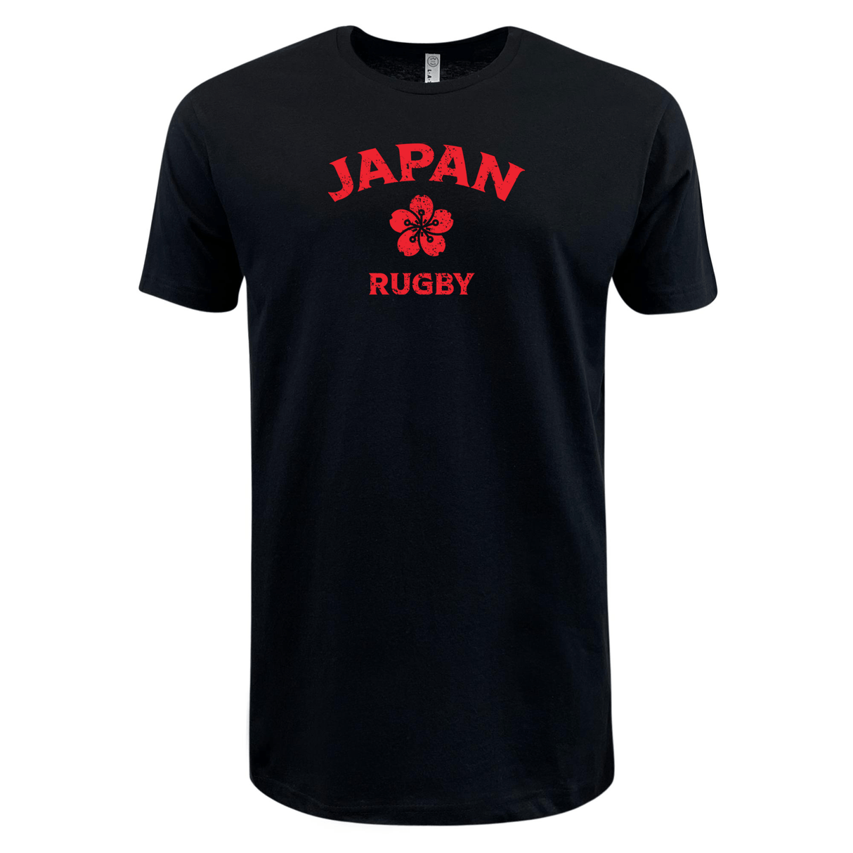 This black Nations of Rugby Japan Rugby Supersoft Tee with a WRS LAT print is made of cotton fabric.