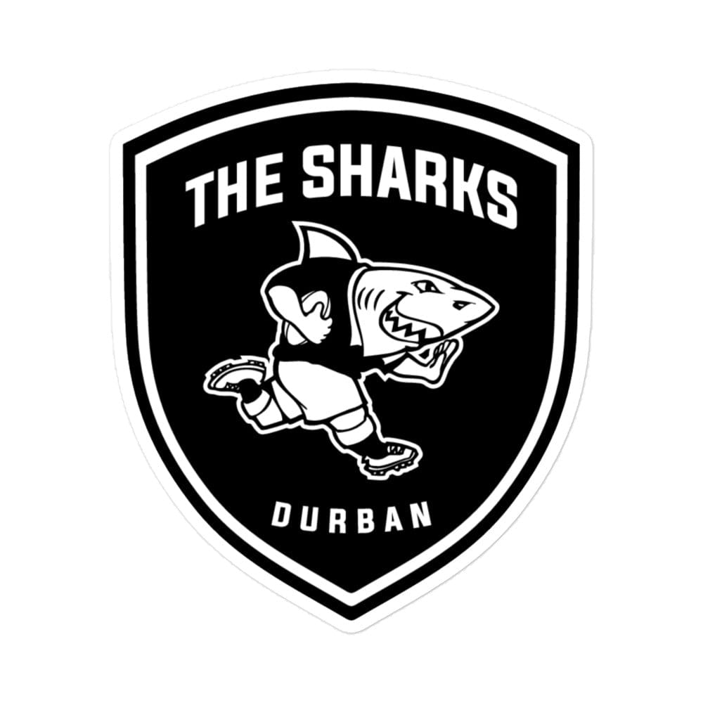 The PF LIC Sharks Crest Sticker, a durable vinyl sticker proudly displaying South Africa rugby supporters.