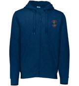 A Rhode Island Rugby Club Fleece Full Zip Hoodie with an embroidered WRS Augusta logo.