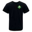 The back of a black Holy Trinity Rugby Fine Jersey Tee by WRS LAT Apparel with a green logo.