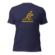 The Wallaroos Gold Logo Tee from PF LIC on a navy blue rugby tee shirt.