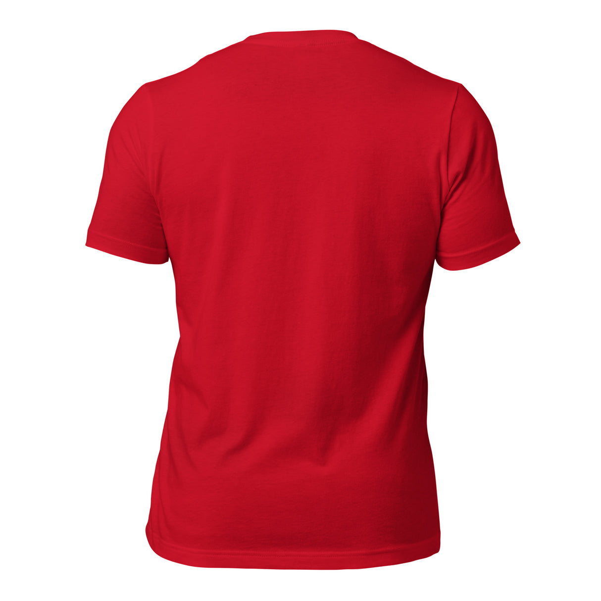 Back view of a PF LIC Rugby Japan Cotton T-shirt, showcasing its plain red short-sleeve design on a white background with subtle Japanese rugby-inspired elements.