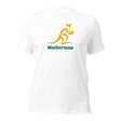 An Aussie Wallaroos Gold/Green Logo Tee with a kangaroo on it from PF LIC.