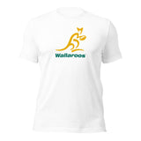 An Aussie Wallaroos Gold/Green Logo Tee with a kangaroo on it from PF LIC.