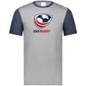 A grey and blue WRS Augusta USA Rugby Crest Gameday Ringer Tee.