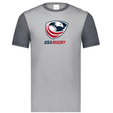 A grey USA Rugby Crest Gameday Ringer Tee with the USA Rugby logo on it.