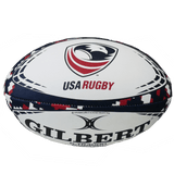 A Gilbert rugby ball with the USA Rugby G-TR4000 Digi Camo Ball logo on it.