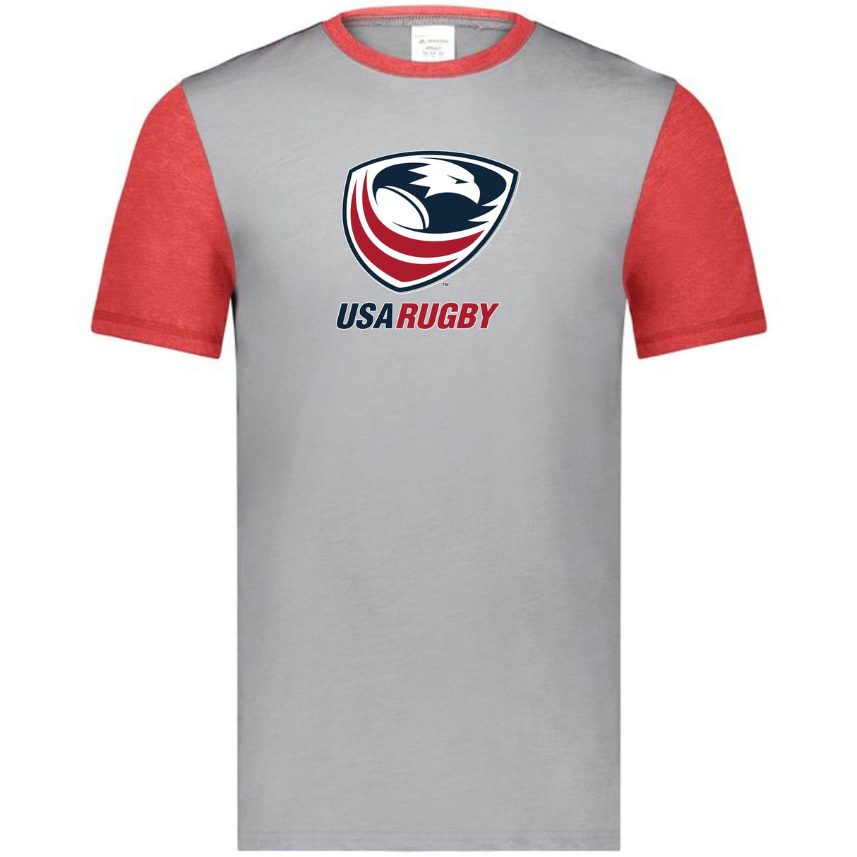 A grey and red USA Rugby Crest Gameday Ringer Tee.