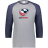 Light grey, raglan tee with navy, 3/4 sleeves and collar and a USAR logo center front.