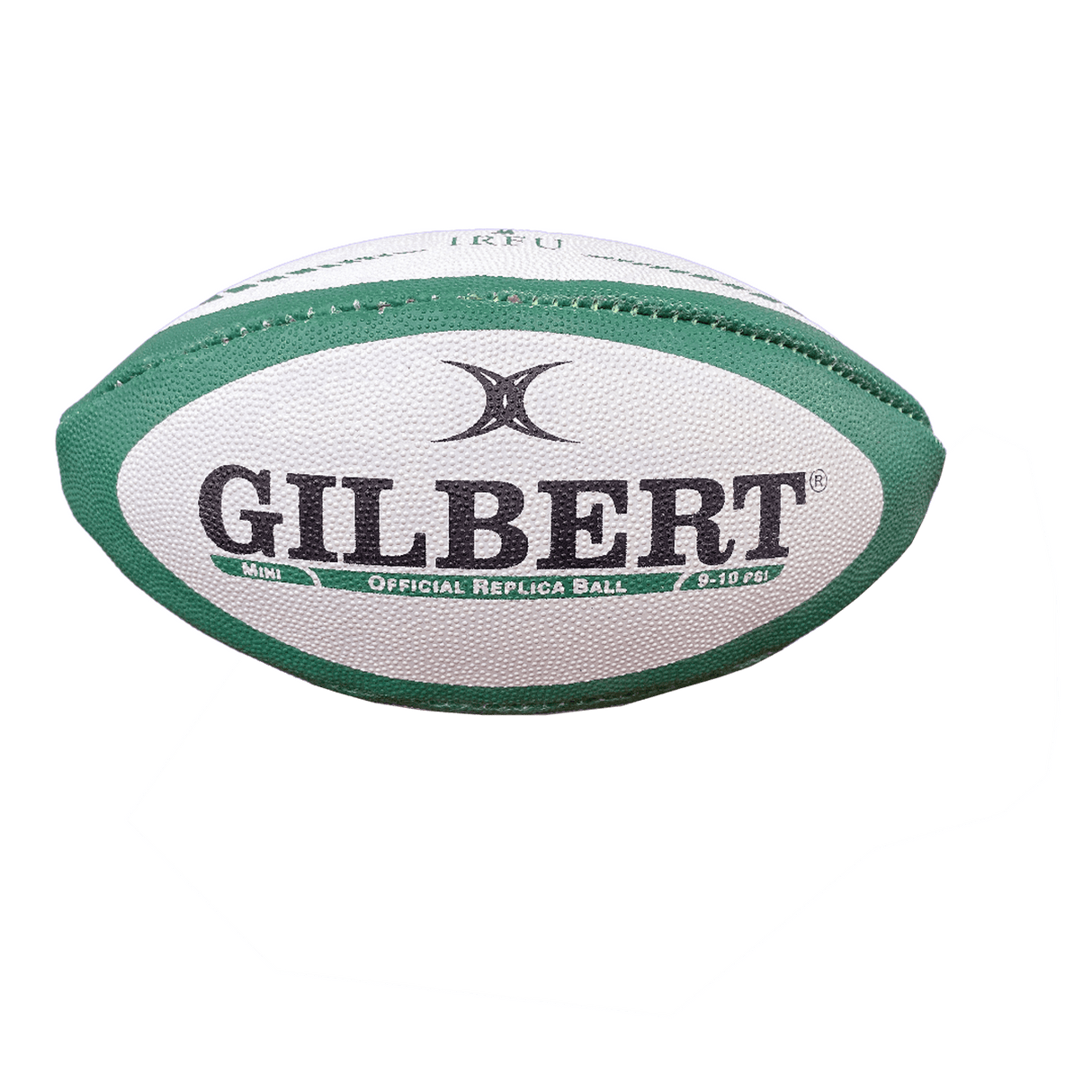 An Ireland Mini Replica Ball by Gilbert with the word Gilbert on it.