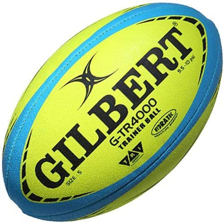 A yellow and blue Gilbert G-TR4000 Training Ball with the word Gilbert on it.