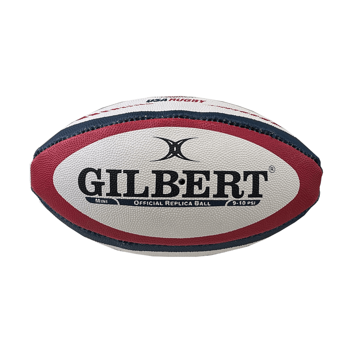 A USA Rugby Replica Mini Ball by Gilbert, featuring white, red, and black sections, perfect for showing Eagles support.