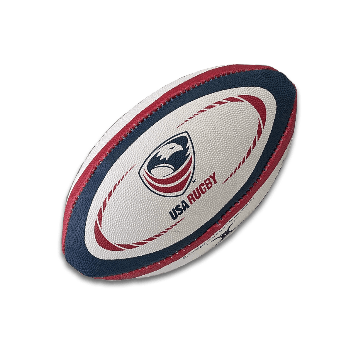 Show your Eagles support with the USA Rugby Replica Mini Ball by Gilbert, featuring a USA Rugby logo and a striking white, blue, and red design.