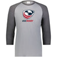 Light grey, raglan tee with dark grey, 3/4 sleeves and collar and a USAR logo center front.  