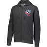 Gray full zip long sleeve hoodie with USA red, white, and blue Rugby logo on upper left chest.on  