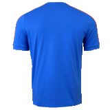 Back of royal round neck short sleeve cotton poly t-shirt.