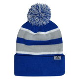 Royal blue, gray and white Manu Samoa beanie with pom pom atop.