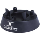 A Gilbert G-TR4000 Black Rugby Training Ball Size 5 Set of 3 + Kicking Tee with a logo on it.