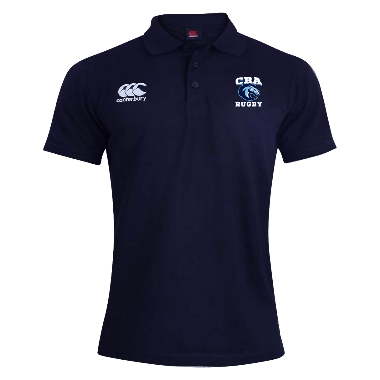 CBA Rugby Canterbury Waimak Rugby Polo with a rugby team on it.