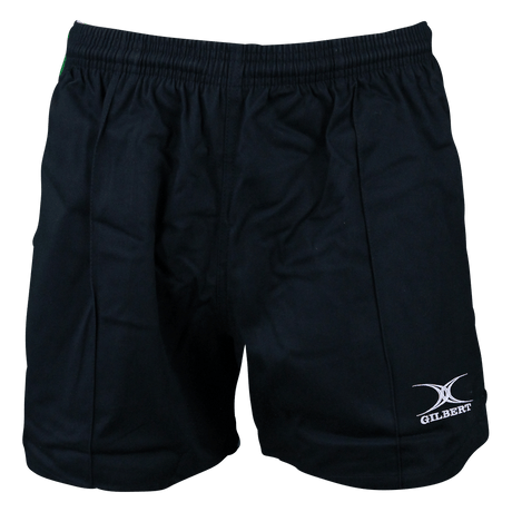 A close up of a black Gilbert Kiwi Pro Rugby Shorts.