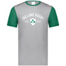 Grey ringer tee with green collar and sleeves and a white 'Ireland Rugby Est 1875' design on front.