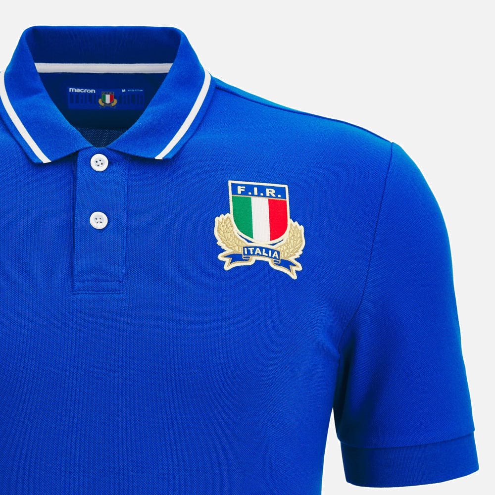 Italy FIR Home Rugby Polo 22 23 by Macron Cotton Rugby Shirt Blue World Rugby Shop