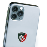 a white World Rugby Shop iPhone with a "Leicester Tigers Sticker Sheet - 26 Stickers" logo on it.