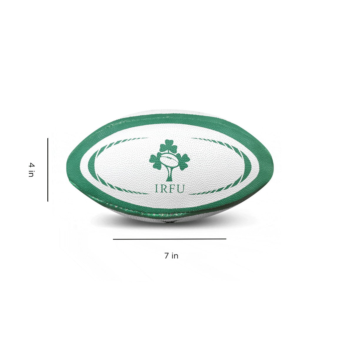 A green and white Ireland Mini Replica Ball by Gilbert with a shamrock on it.