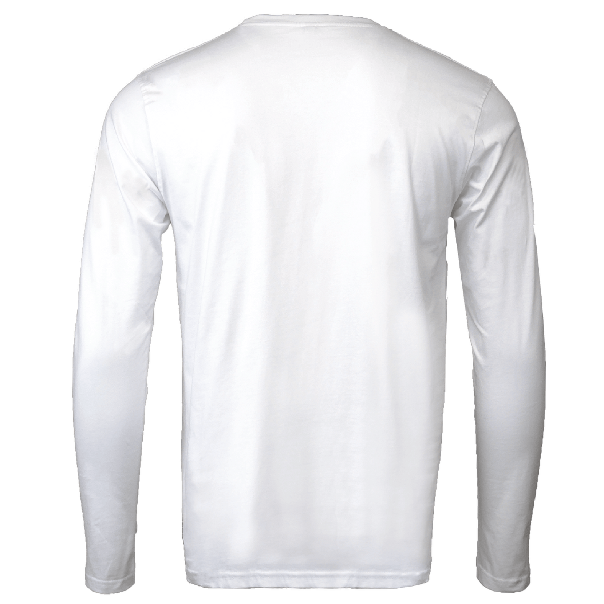 Back side of white long sleeve round neck cotton shirt.