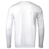 Back side of white long sleeve round neck cotton shirt.