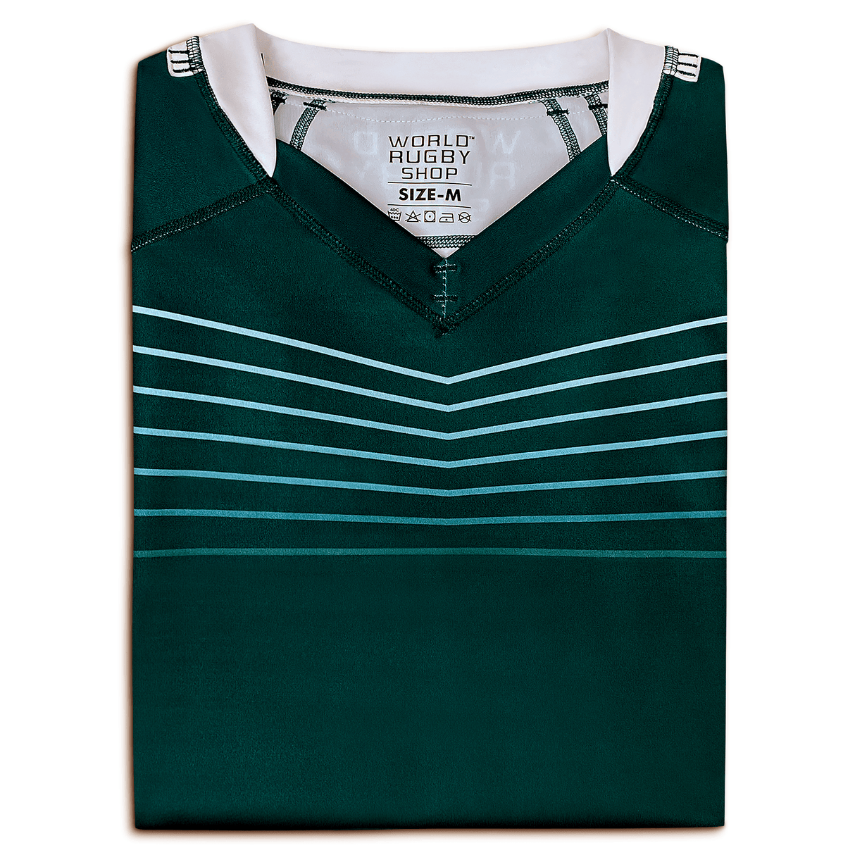 Green V-Neck jersey with white neck collar and seven white lines across the upper chest.