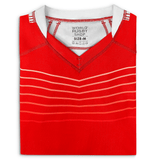 Red V-Neck jersey with white neck collar and seven white lines across the upper chest.