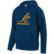 Navy hoodie with a gold Wallabies logo center front.