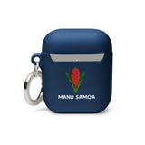 Navy airpods case with a Manu Samoa logo and silver hook.