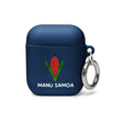 Navy airpods case with a Manu Samoa logo and silver hook.