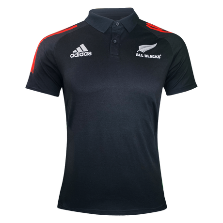 All Blacks Rugby Polo by adidas black with bright orange stripes on the shoulders