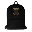 A Rugby Hive Sports Backpack with a gold bee on it.